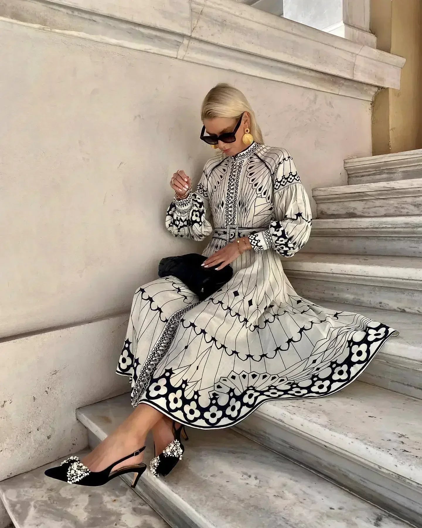 Eulalia - Retro Staande Kraag Boho Jurk