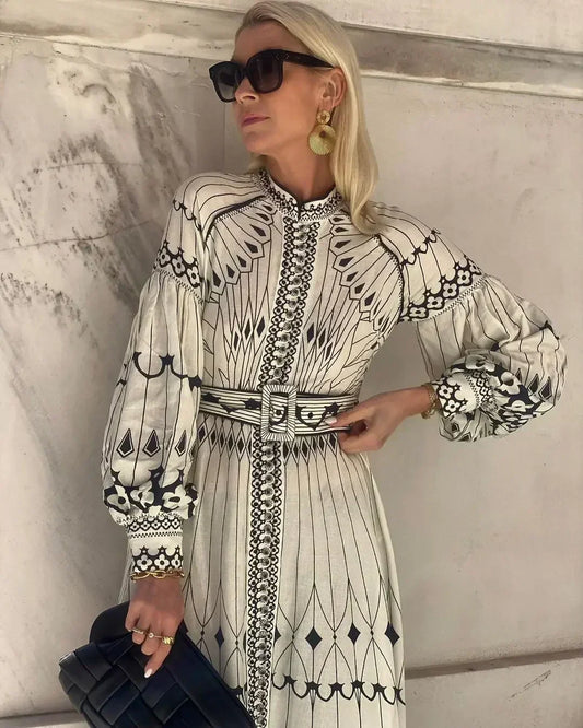 Eulalia - Retro Staande Kraag Boho Jurk